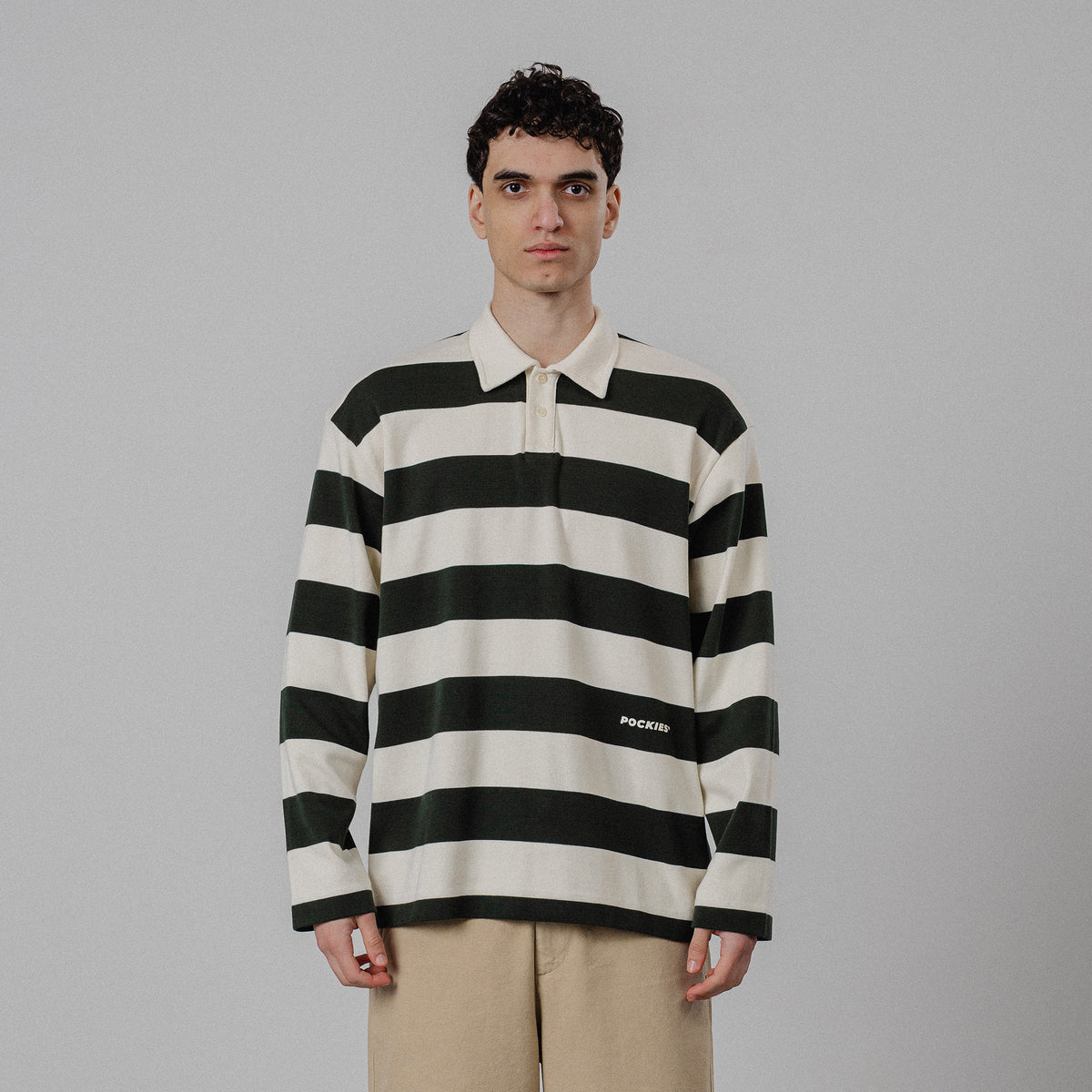 Striped LS Polo - Forest Green/OW